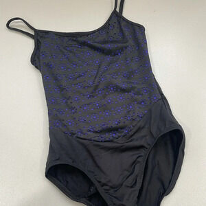 Motionwear Leotard Black with Blue Geometric Cutouts Size MA Medium Adult